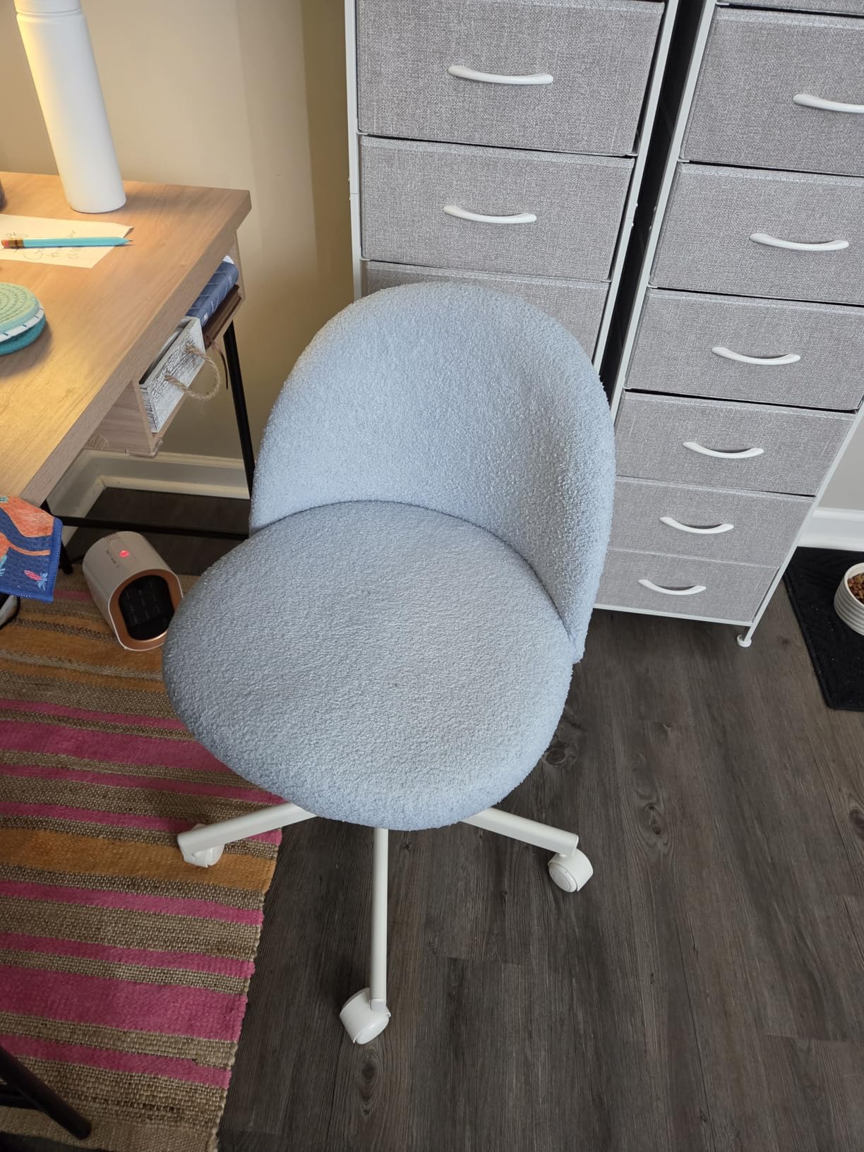 VINGLI Cute Candy Chair Armless Comfy Small Office Desk Vanity Chair with Wheels & Lumbar Support, Teddy Adjustable Rolling Swivel Computer Task Ch for Home Office, Bedroom, Gentle Pink customer photo 2