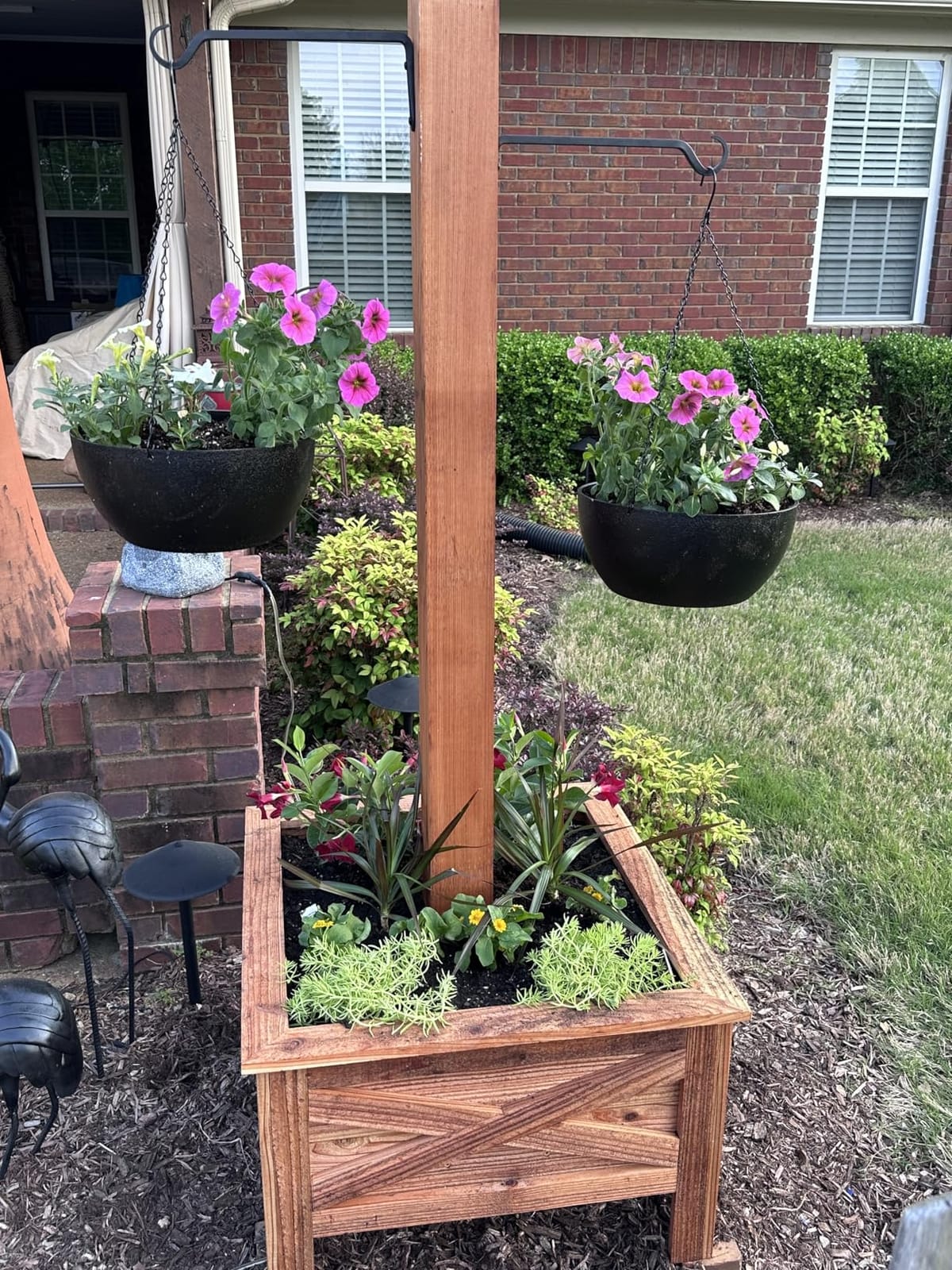 Meowell 10 inch Hanging Planters for Indoor Outdoor Plants, 2 Pack Hanging Flower Pots with Drainage Holes and Chain for Garden Porch, Round Plastic Hanging Baskets for House Plants, Black customer photo 2