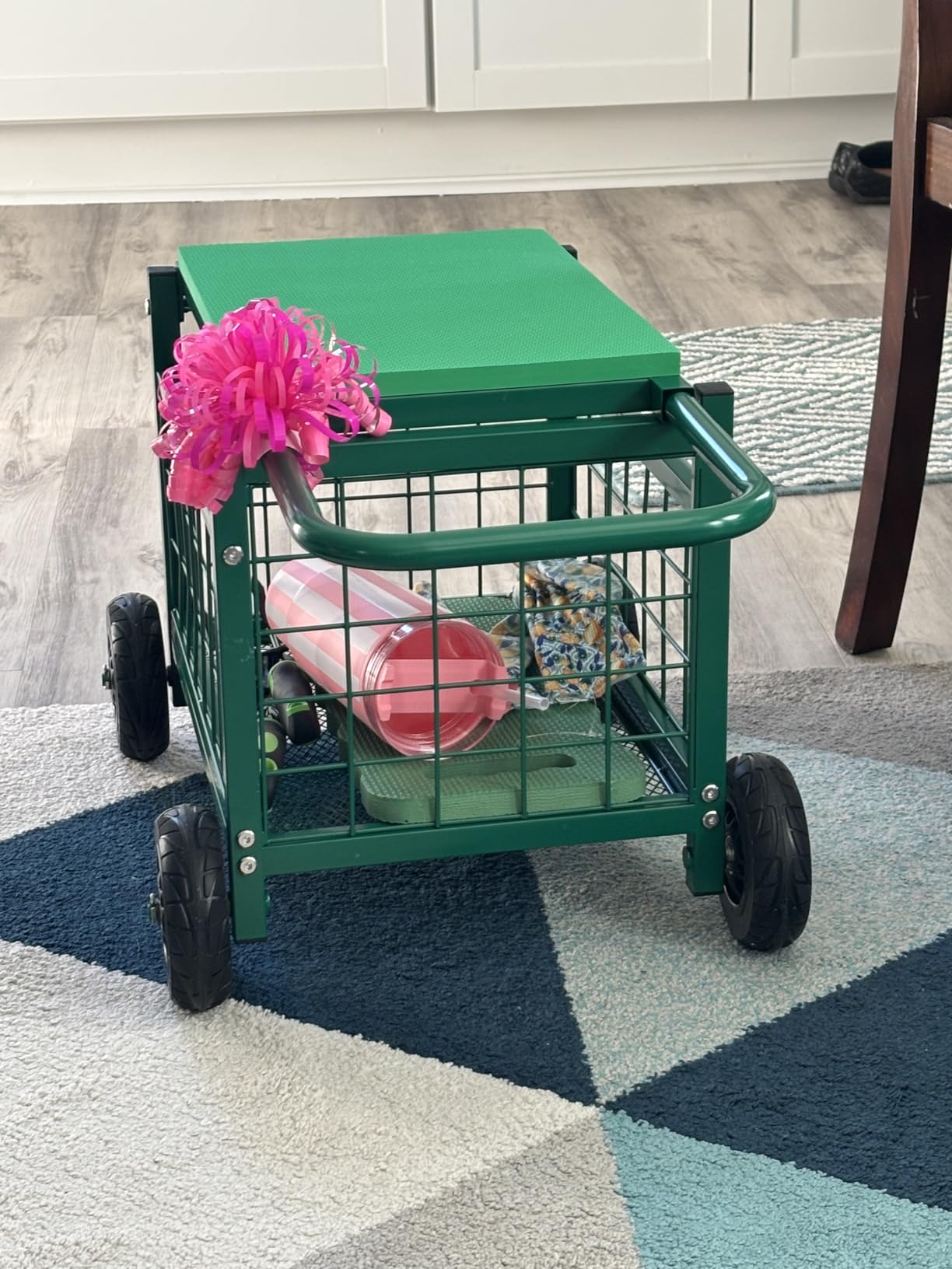 Garden Cart with Seat, 3-in-1 Rolling Seat with Wheels for Seniors Gardening | Upgraded Heavy Duty Gardening Cart with Seat, Supports up to 600 LBS for Seniors, Lawn, Patio & Backyard Gardening, Green customer photo 2