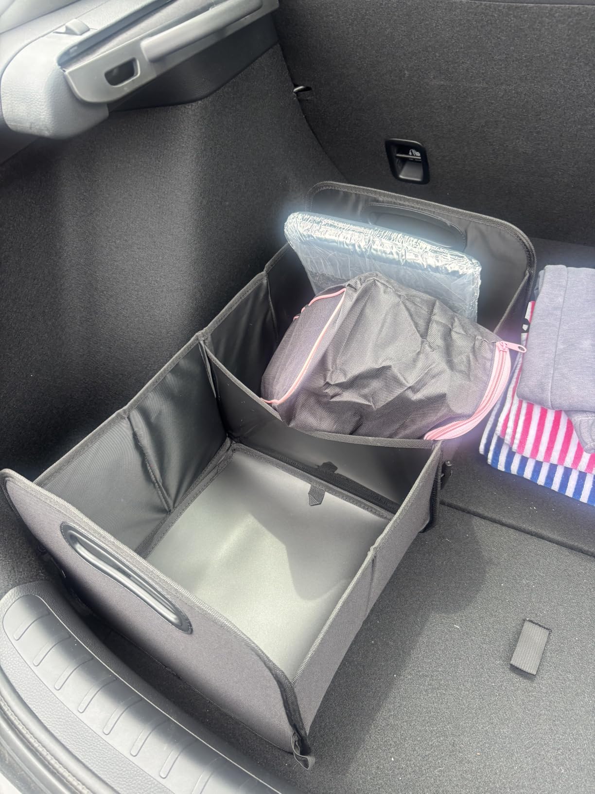 Femuar Car Trunk Organizer - Collapsible Car Storage for SUV/Jeep/Sedan | Large Capacity Waterproof Car Organization, 600D Oxford, Black, 2 Compartments customer photo 2