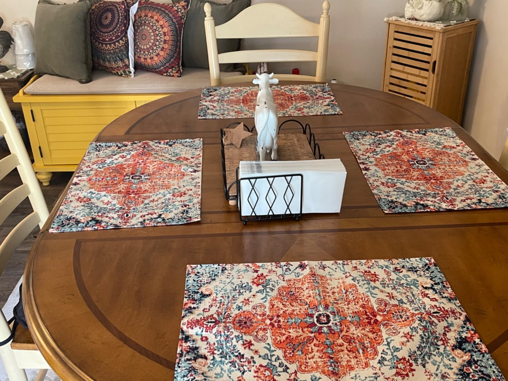 Wine Placemats Set of 4 Bottle Grapes Rustic Brown Table Mats | Wine Theme Cloth Linen Fabric Wipeable Washable Heat Resistant Place Mats for Indoor Kitchen Dining Table Decor 12X18 Inches customer photo 1