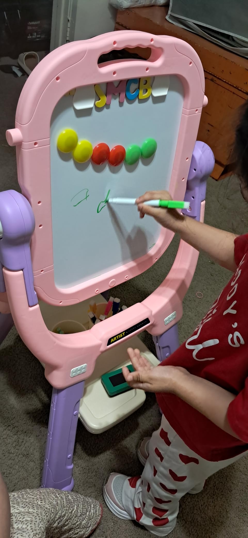Easel for Kids, Toddler Art Easel Adjustable Standing, Magnetic Double Sided Easel with Painting Accessories Gift for Boys and Girls (Green) customer photo 1