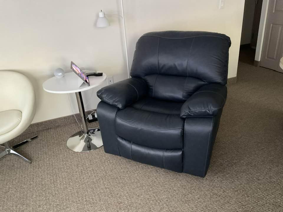 Signature Design By Ashley Leesworth Modern Power Rocker Recliner, USB Port, Gentle Rocking, Top Grain Leather and Matched Leather, 41 W x 41 D x 41 H, Blue customer photo 2