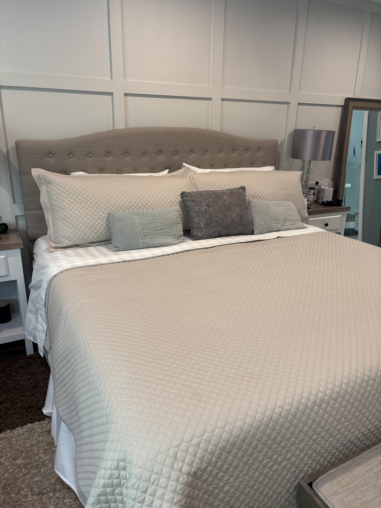 Furpopup Linen Upholstered Headboard King/Cal King Size Latest Model Wall Mount, Bed Frame Mount, Featuring High-Density Sponge Padding, Luxury Texture Easy Assembly Comfort and Style-Linen customer photo 1