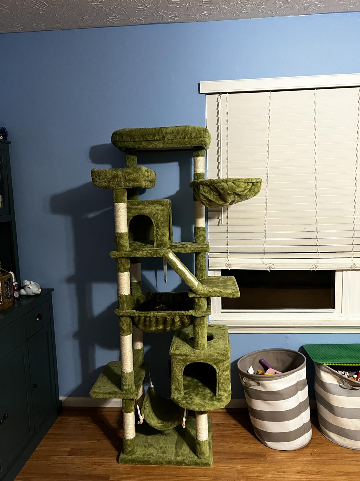 Heybly Cat Tree, 71-Inch-Tall Tower for Indoor Cats with 2 Perches | Large Cat Furniture with 2 Big Condos, 2 Hammocks, Basket, Scratching Pad, Multi-Level Cat Condo, Smoky Gray customer photo 2