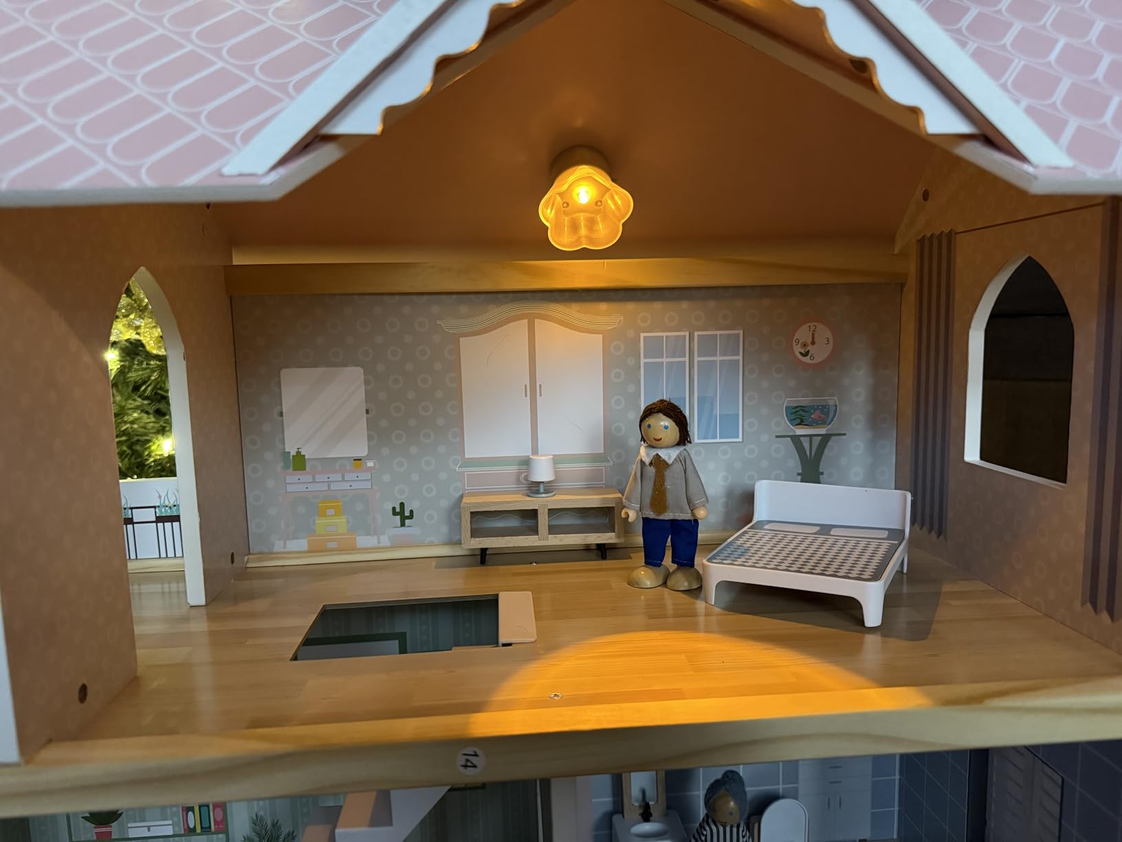 Giant bean Large Wooden Dollhouse with 32 Pcs Furniture Accessories, 3-Story Doll House 5 Rooms Balcony Wooden Stairs, Ideal Dollhouse Toy for Kids Ages 3+, 30