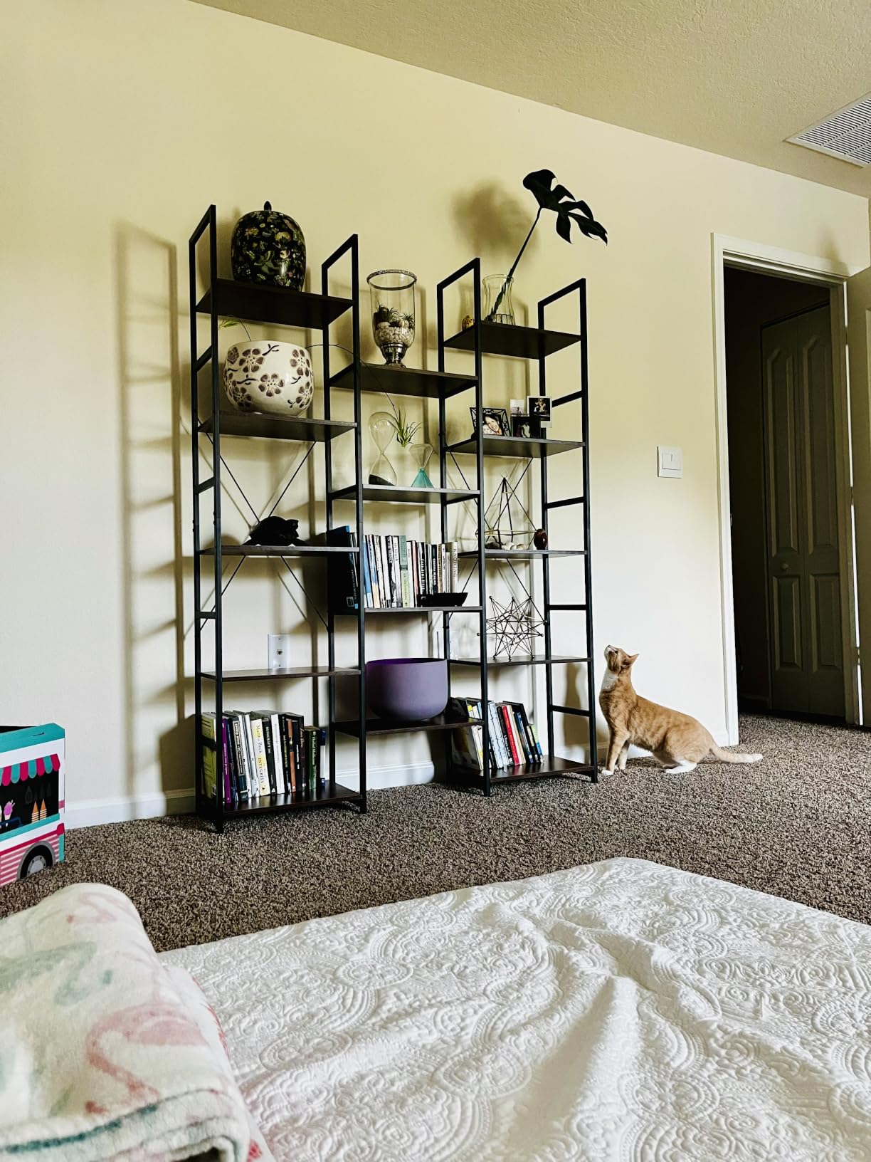 NUMENN Triple Column 5 Tier Bookshelf with 14 Adjustable Shelves, Vintage | Metal Frame & Wood Shelves, Open Freestanding Storage Unit with Supporting Bars for Bedroom, Living Room and Home Office customer photo 1