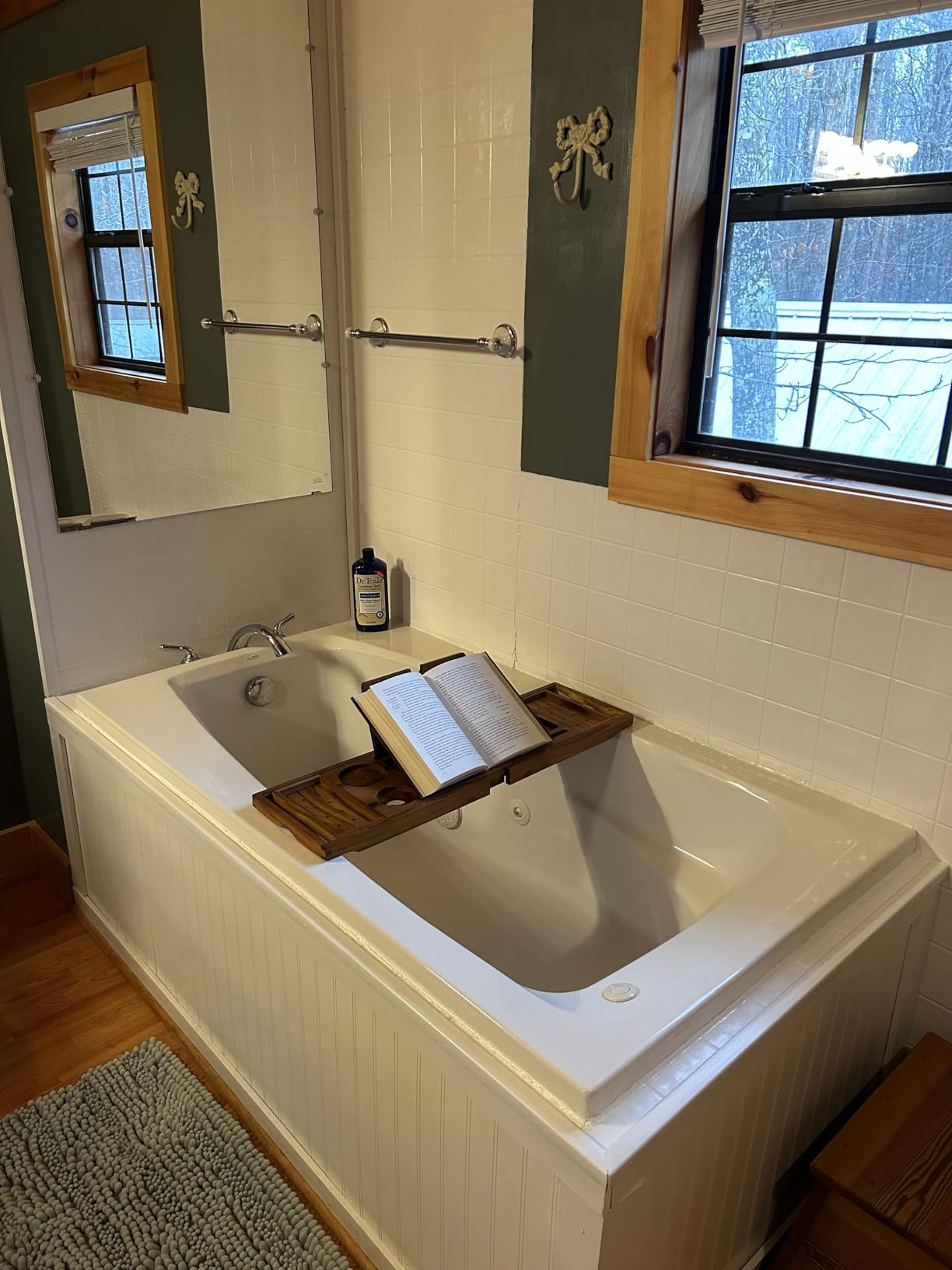 Teak Bathtub Tray - Luxury Bath Tray with Expandable Handles, Wine Glass and Phone Holders, Book Stand - Perfect for Home Spa Relaxation and Reading - Natural Bath Accessories - Light Walnut Color customer photo 1