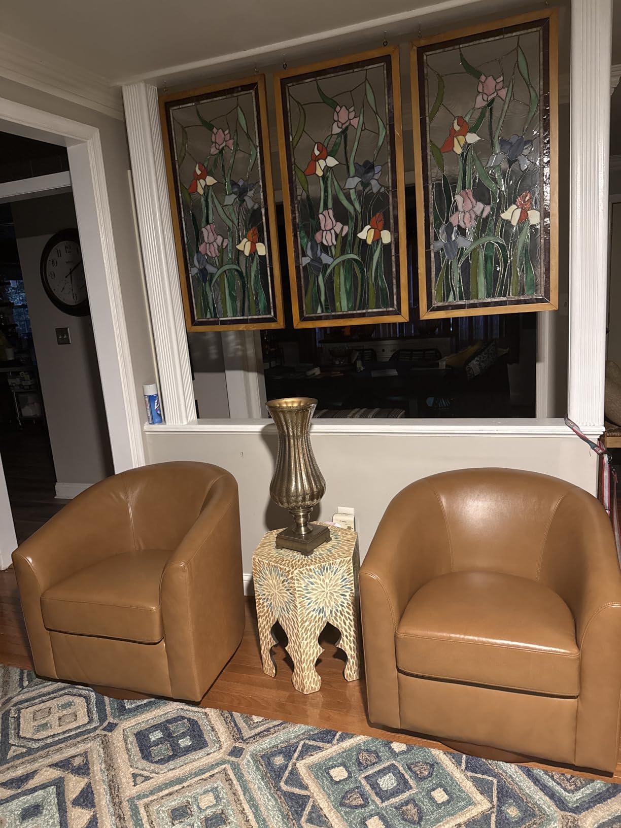 HULALA HOME Genuine Leather Swivel Barrel Accent Chairs Set of 2, Camel | Transitional Round Swivel Accent Chair with Solid Wood Base, No Assembly Required, for Living Room Bedroom Reading Relaxation customer photo 2