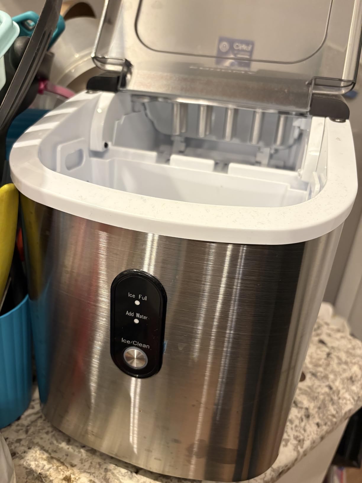 EUHOMY Ice Maker Countertop with Handle, 9 Ice Cubes Ready in 6 Mins | 26.5lbs Daily, Self-Cleaning, Portable Ice Maker Machine with Basket & Scoop, for Home/Kitchen/Camping/RV,Silver customer photo 1