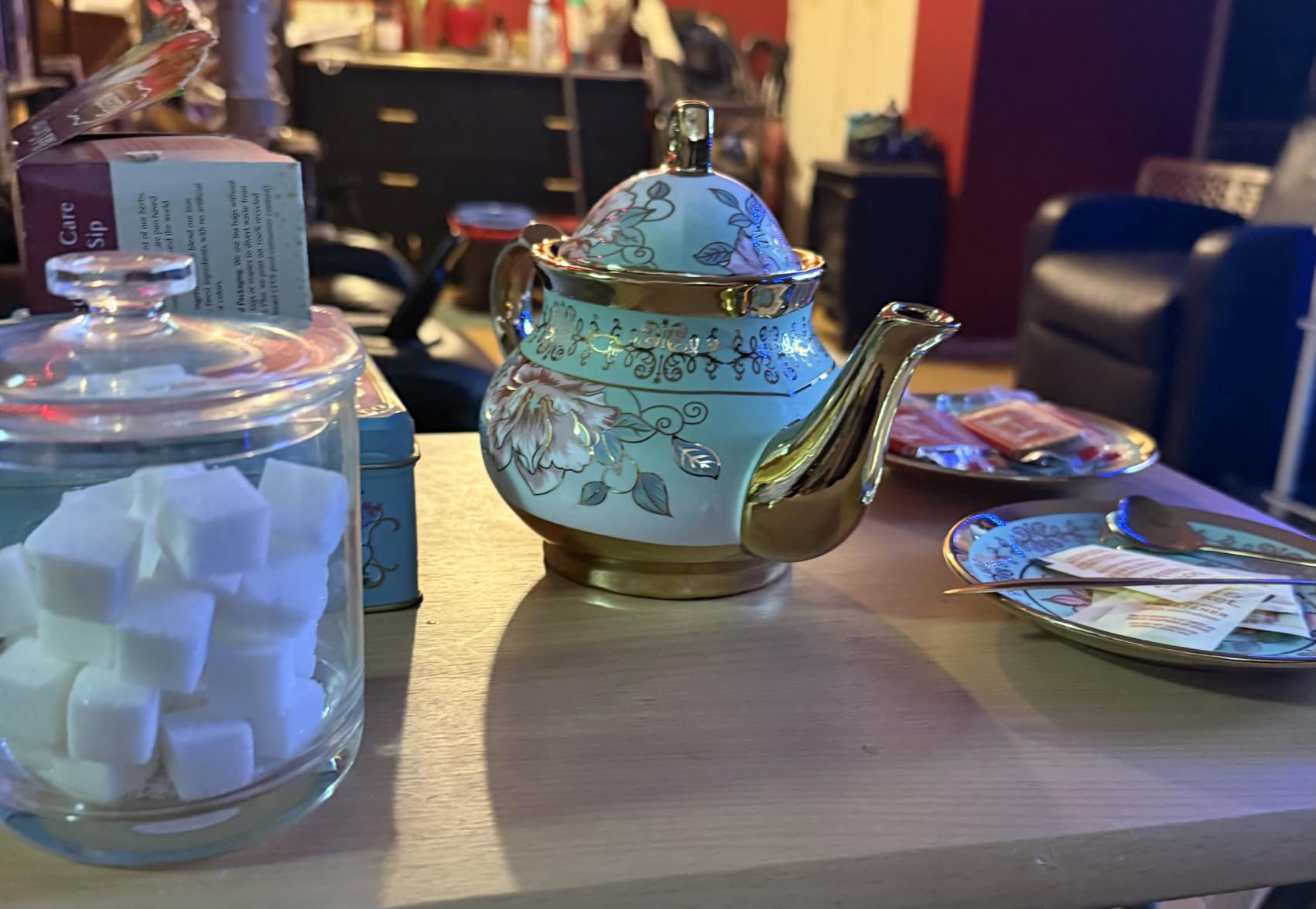 20 Pieces Porcelain Tea Set With Metal Holder, European Ceramic Tea Set for Adults, Flower Tea Set, Tea Set For Women With Flower Painting (VIVID YELLOW, Large Vision) customer photo 2
