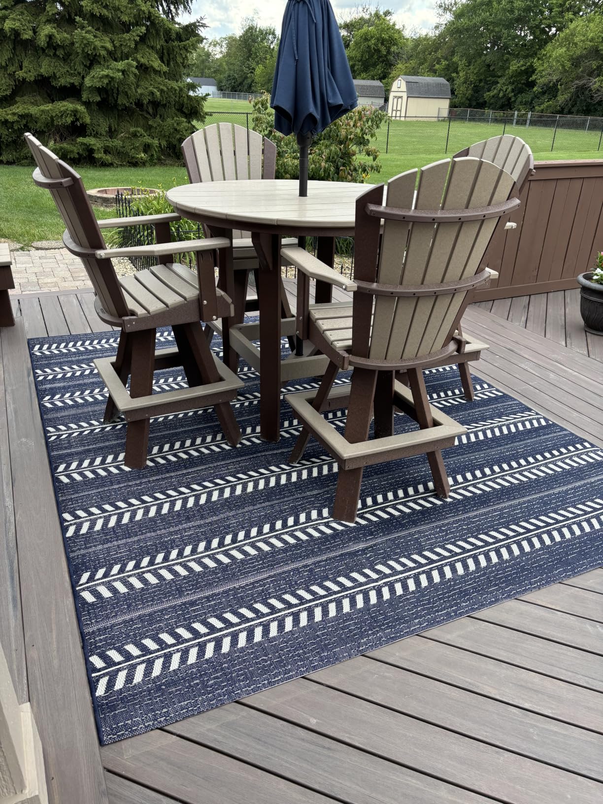 Gertmenian Indoor/Outdoor Flatweave Area Rug - 8x10 Large, Stain & UV Resistant, Ideal for Deck, Patio, Poolside, Mudroom - Niala Floral Navy, Sand, 25433 customer photo 1
