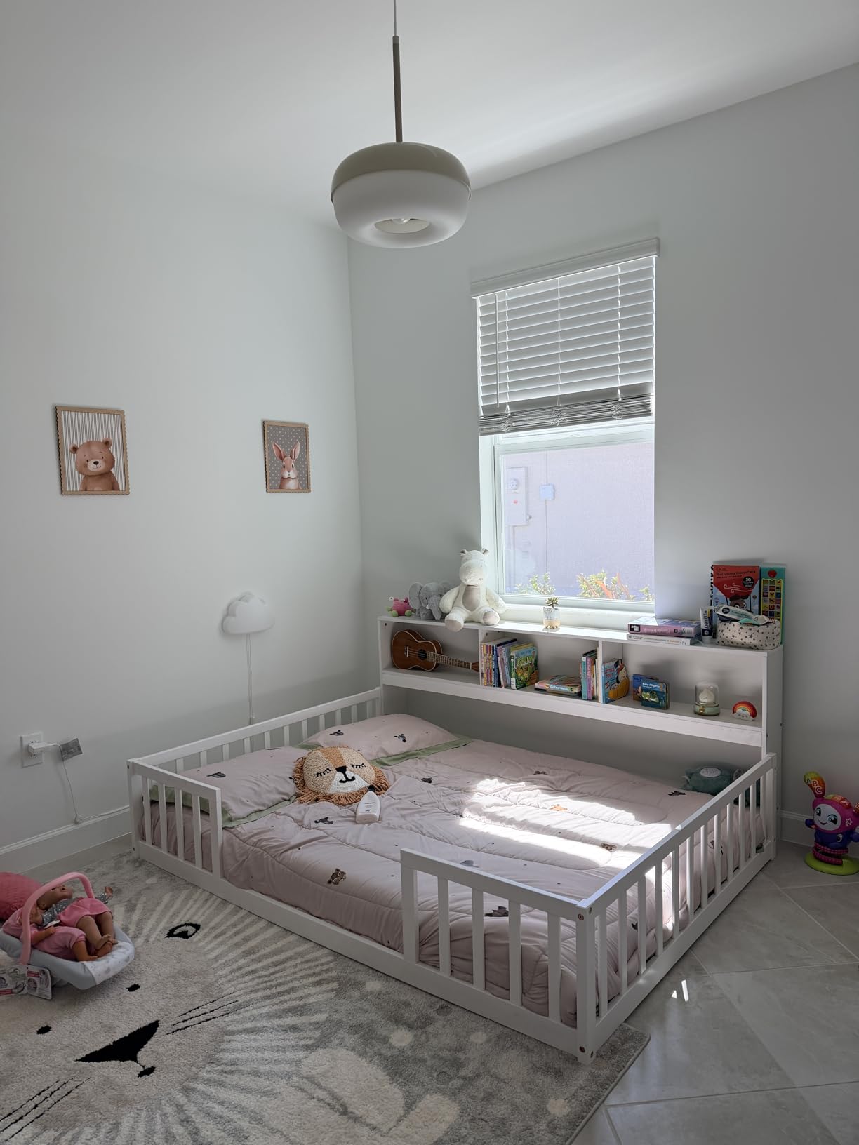 Giantex Twin Floor Bed for Kids, Wood Montessori Bed with Safety Guardrails, Floor Bed Frame for Kids, Boys, Girls, No Box Spring Needed, White customer photo 1