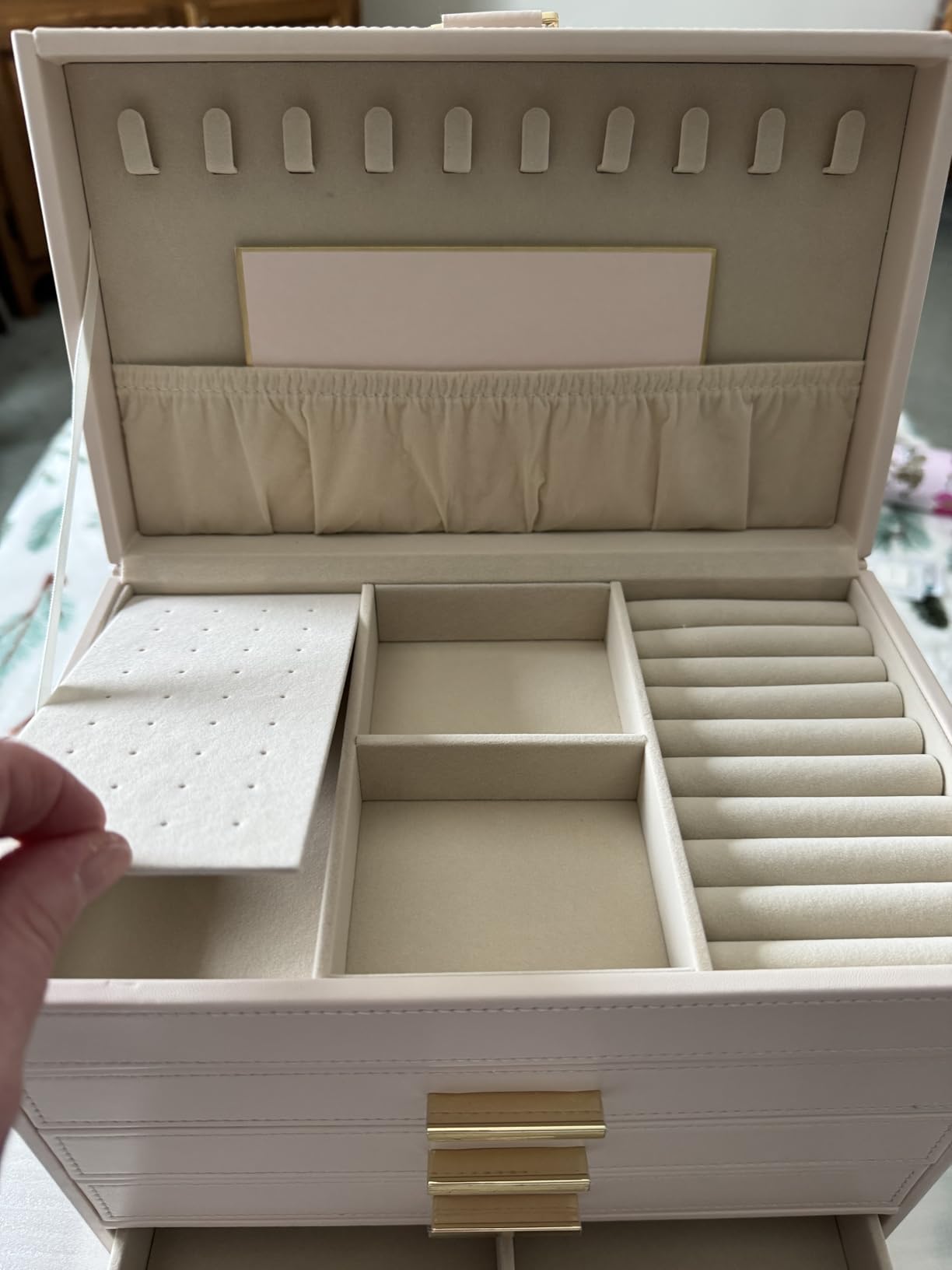 VLANDO Large Jewelry Box, 6 Layer Storage Organizer, Removable Dividers | Layered Storage, Exquisite Handle, Adjustable Dividers and Soft Velvet Lining for Bracelet, Rings, Glasses, Watches and Necklaces customer photo 1