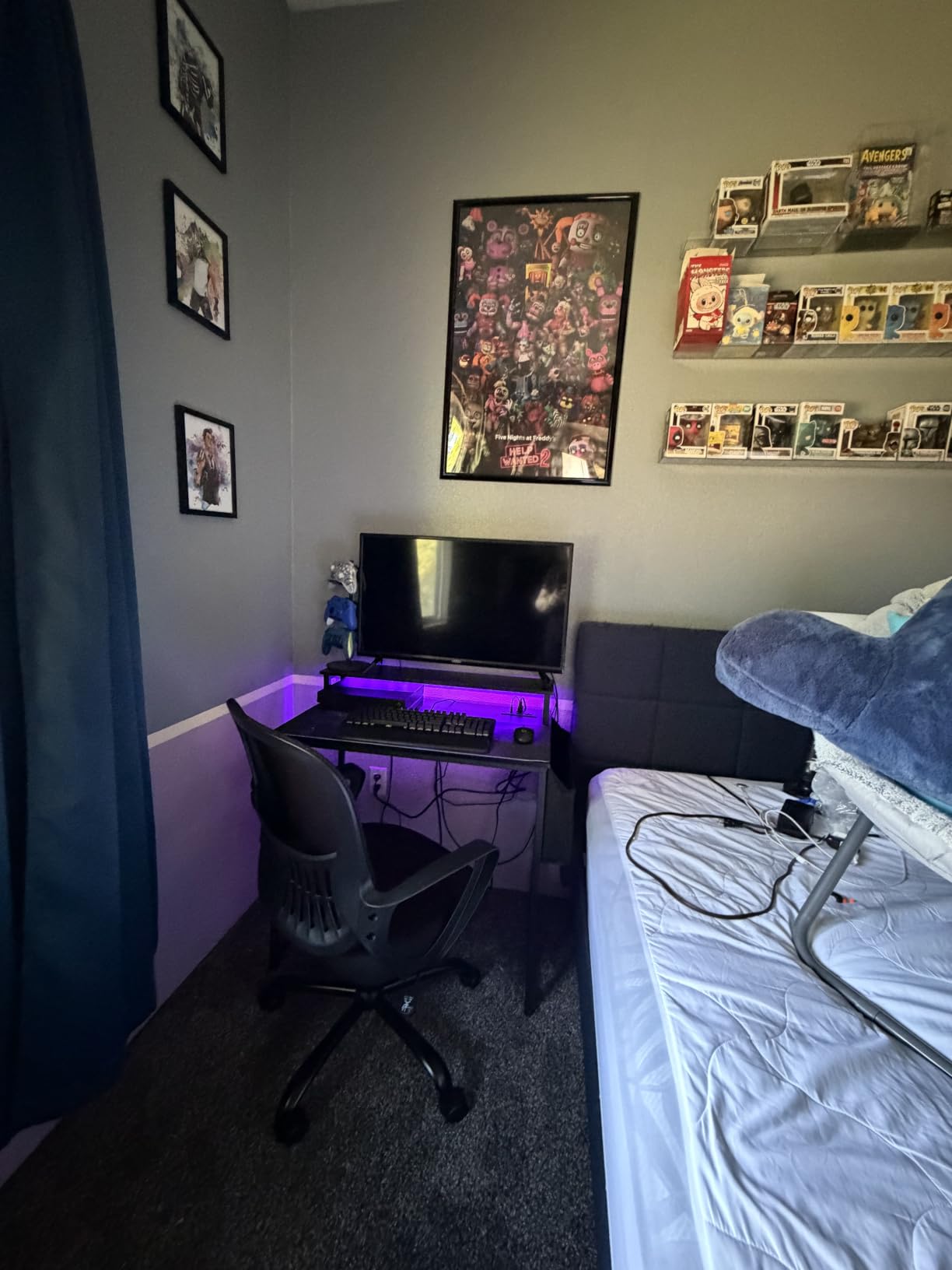 Lufeiya Black Gaming Desk with LED Lights and Power Outlets, 40 Inch Teen Writing Study Table Home Office Desks with Monitor Stand, Computer Desk with Charging Station USB Port, Black customer photo 1