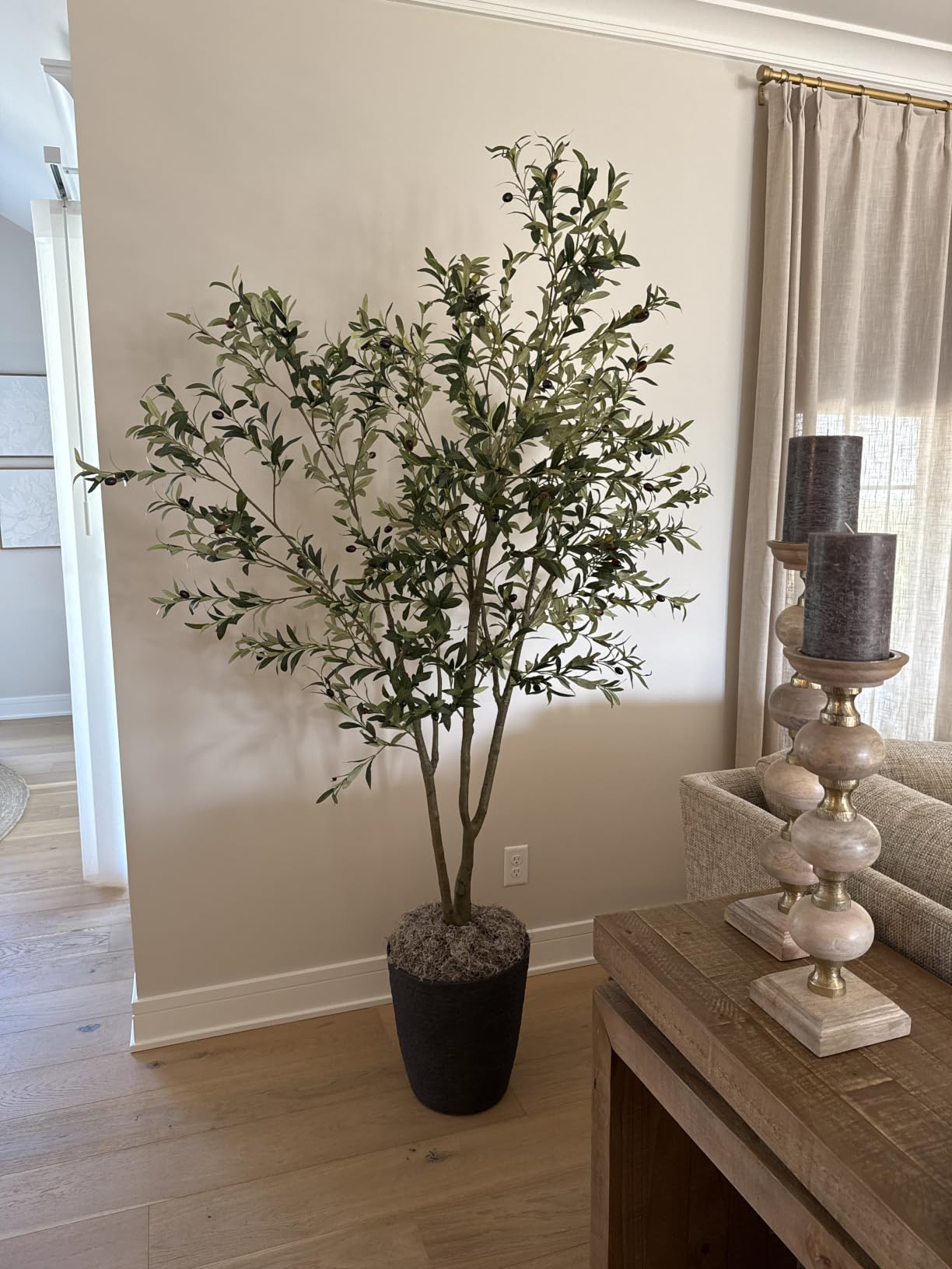 VIVATREES Olive Trees Artificial Indoor, 7FT Tall Faux Olive Tree with White Tall Planter, Artificial Plants with Natural Wood Trunk and Lifelike Fruits for Home Office Decor customer photo 1