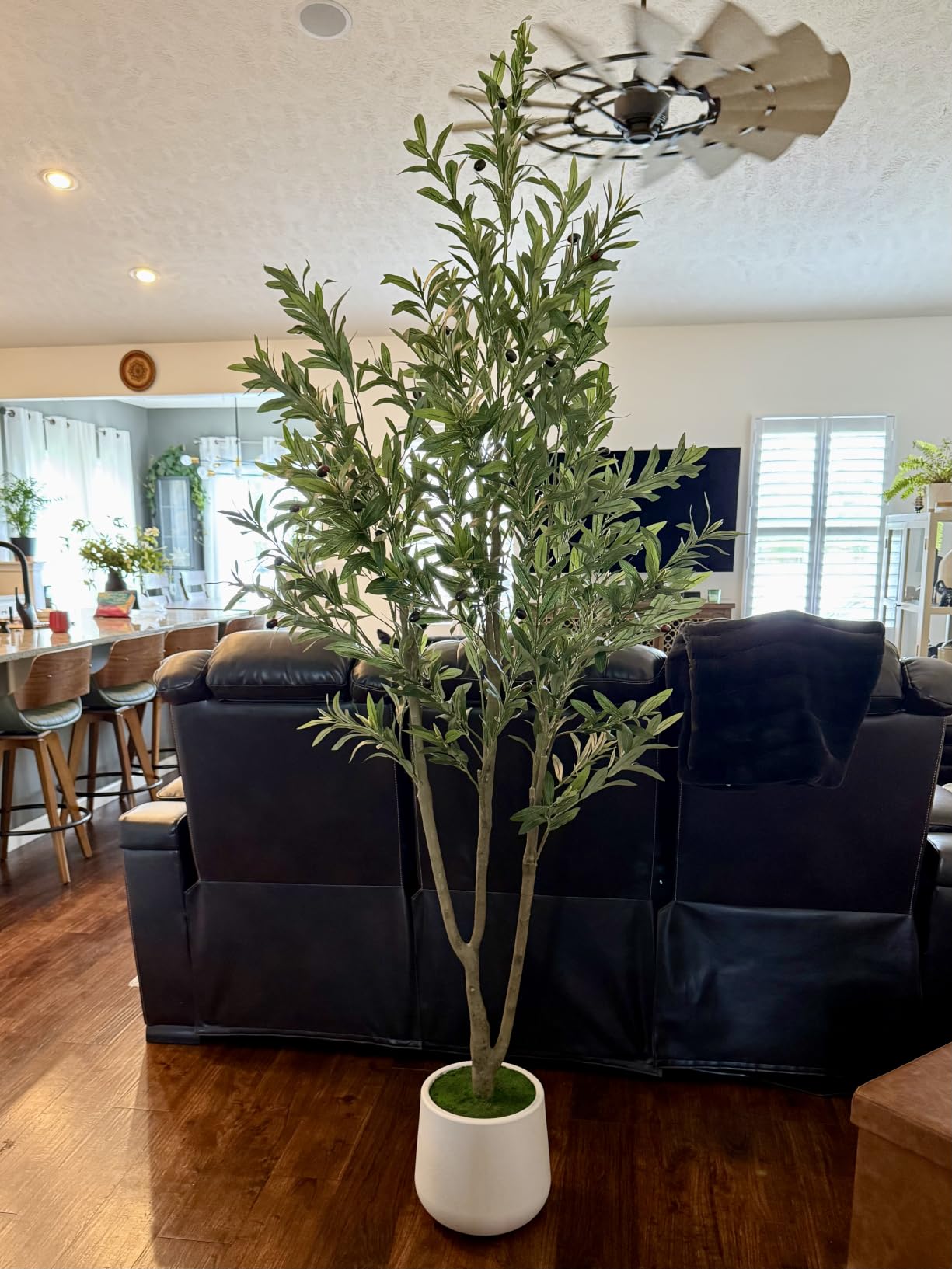 VIVATREES Olive Trees Artificial Indoor, 7FT Tall Faux Olive Tree with White Tall Planter, Artificial Plants with Natural Wood Trunk and Lifelike Fruits for Home Office Decor customer photo 2