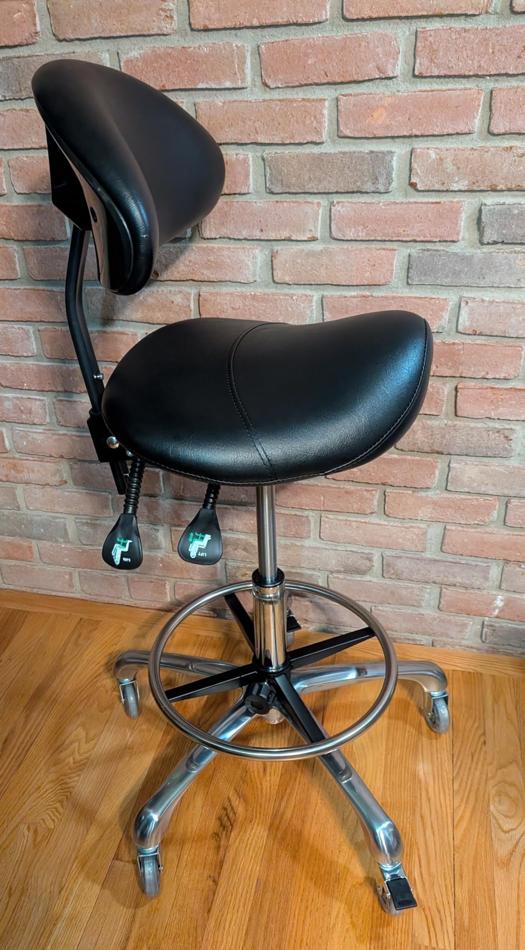 Saddle Stool Chair with Backrest and Footrest- Ergonomic Rolling Saddle Stools Hydraulic Swivel Adjustable Stool Esthetician Chair for Massage Beauty Salon Tattoo Dentist Clinic Home Office (Camel) customer photo 1