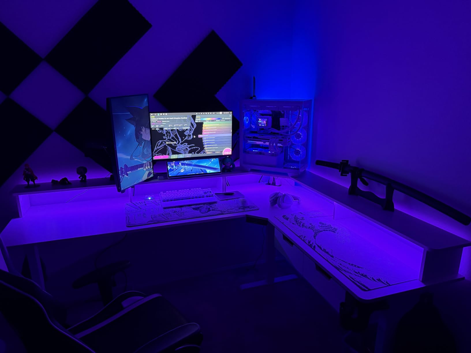 RedLemon 60 Inches L Shaped Electric Standing Desk, Height Adjustable Corner Gaming Desk with Drawers, Keyboard Tray, Power Outlets & LED Lights, Computer Desk with Monitor Shelf, Antique White customer photo 2