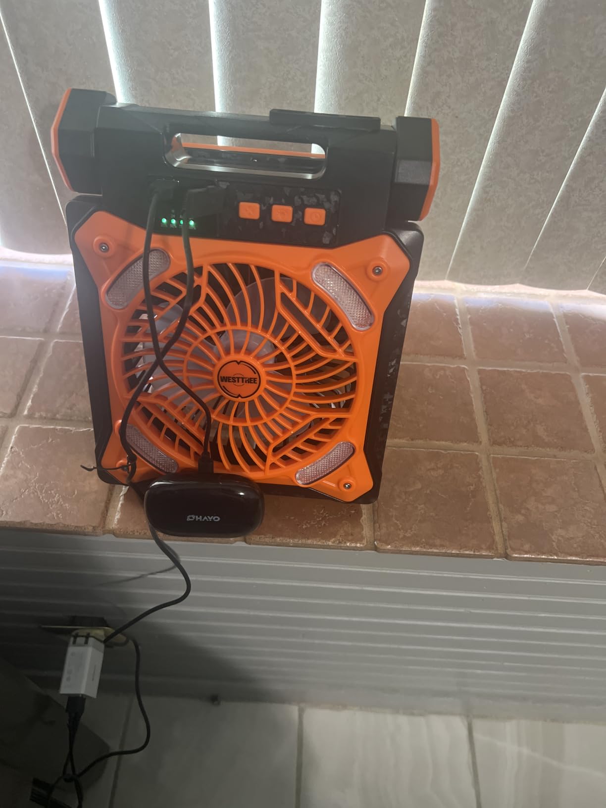 WESTTREE Solar Fan Battery Powered Rechargeable Solar Camping Fan with Led Lantern Power Bank Foldable Angle USB Personal Fans for Travel Outdoor CampingTents camping essentials X98 Orange customer photo 1