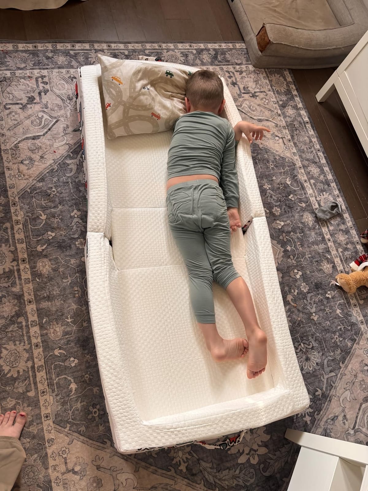 Umoving Portable Toddler Travel Bed - Foldable Soft Foam Floor Crib, Grey | Portable Toddler Floor Bed with Washable Cover, Built-in Safety Rails, No Assembly, Compact for Travel & Home Use customer photo 1