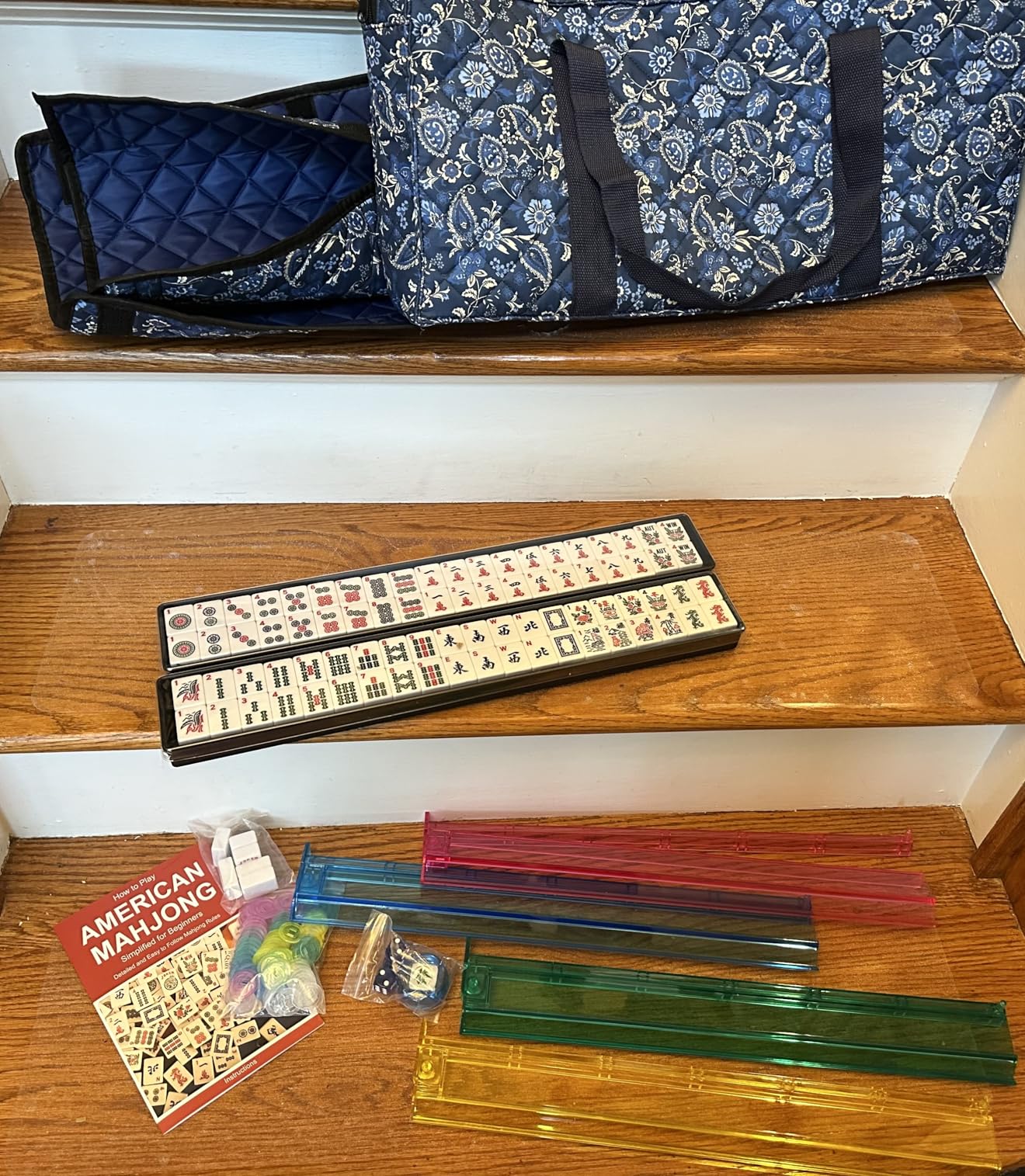 New American Mahjong Game Set, 166 Premium Tiles with Portable Metal Dices | 4 All-in-One Racks with Pushers, Mah-Jong Games Sets, Ma Jong Tile Game (Blue) customer photo 1