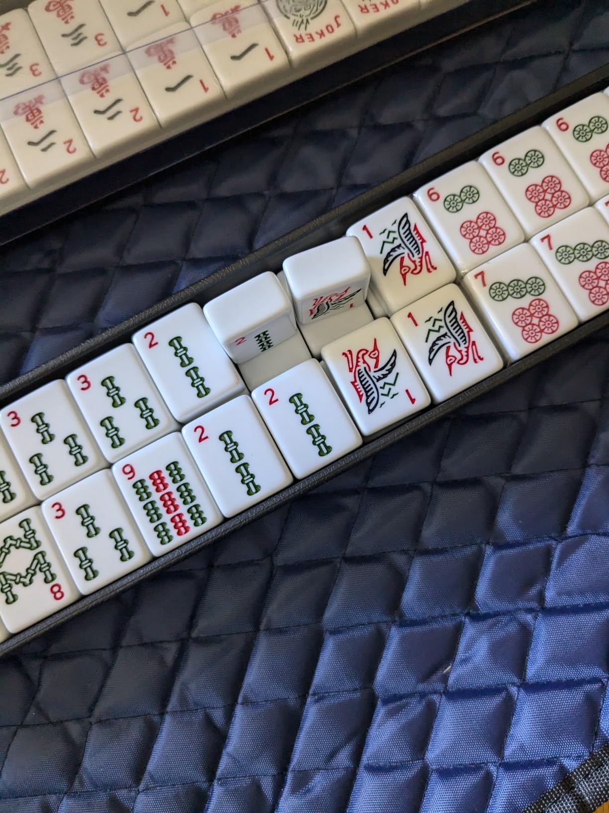 New American Mahjong Game Set, 166 Premium Tiles with Portable Metal Dices | 4 All-in-One Racks with Pushers, Mah-Jong Games Sets, Ma Jong Tile Game (Blue) customer photo 2