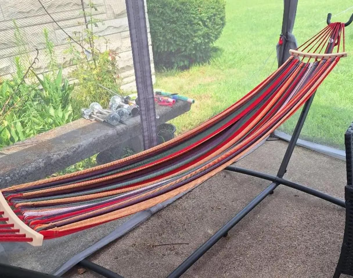 Everyfun Double Hammock with Stand for 2 Person, 600 lb Capacity, Rainbow | Free Standing Hammock with Steel Stand, Carrying Bag Included - Hamaca para Adultos, Indoor & Outdoor Patio customer photo 1