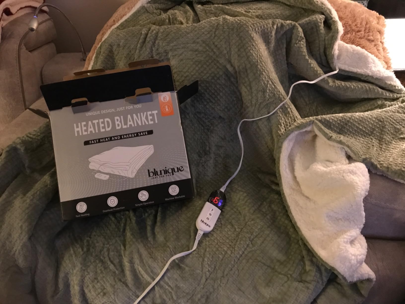 Heated Blanket Electric Throw Waffle, 50x60 Inches Sherpa Fleece Fast Heating Blanket 6 Heating Levels & 4 Hours Auto Off ETL Certification,Beige Throw customer photo 1
