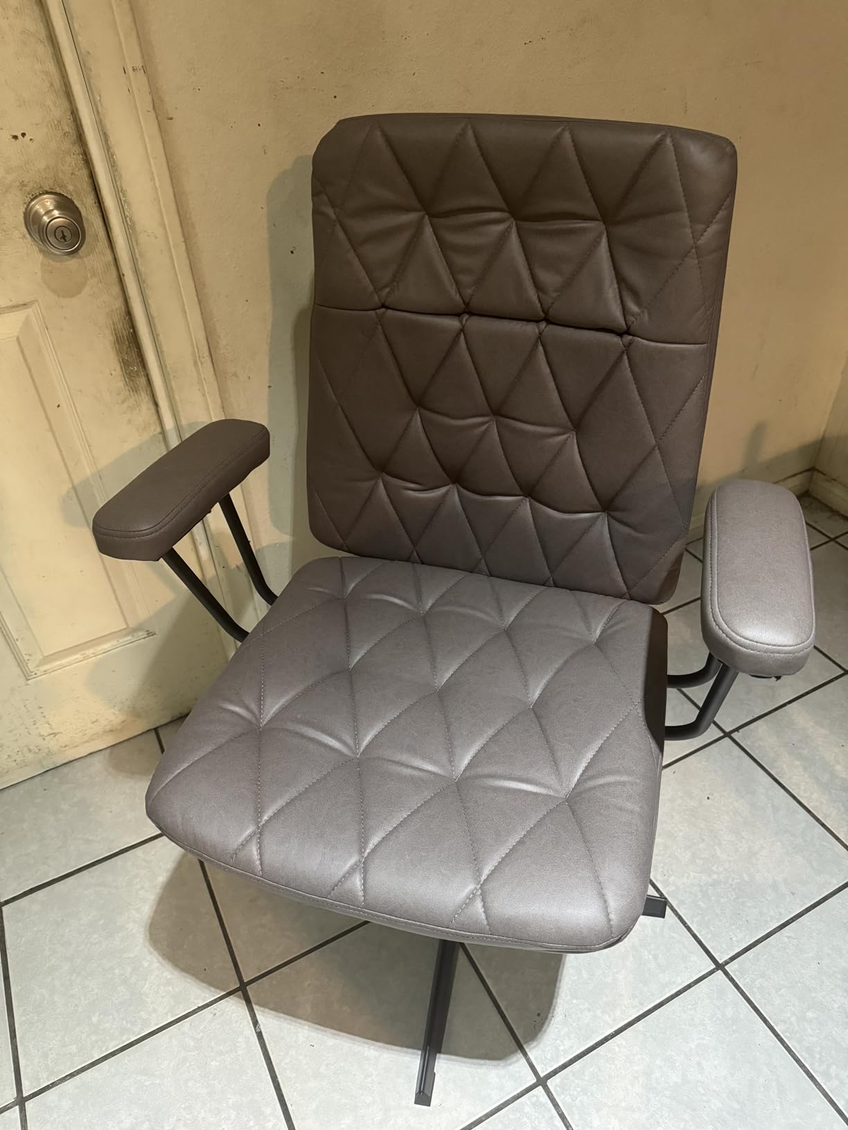 Desk Chair Without Wheels Swivel Tilt Home Office Chair with Criss Cross Legs Solid Armrest, Grey customer photo 1