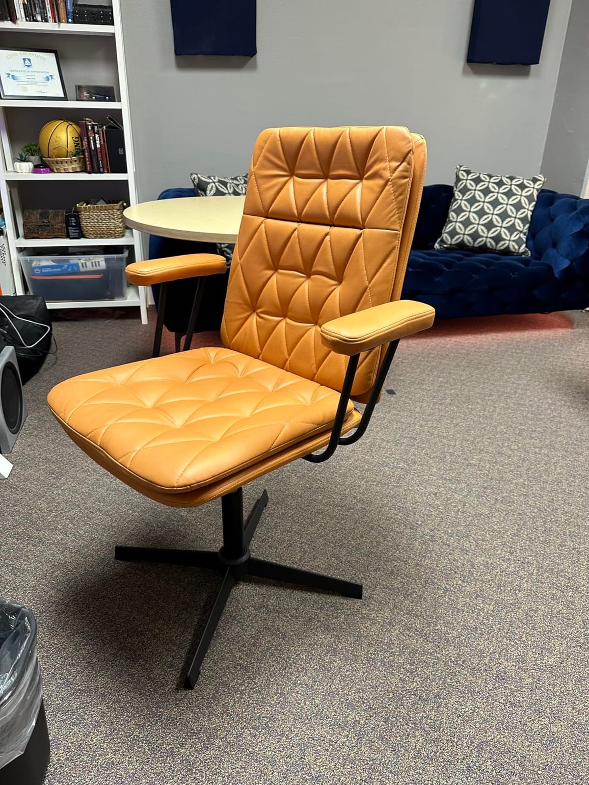 Desk Chair Without Wheels Swivel Tilt Home Office Chair with Criss Cross Legs Solid Armrest, Grey customer photo 2