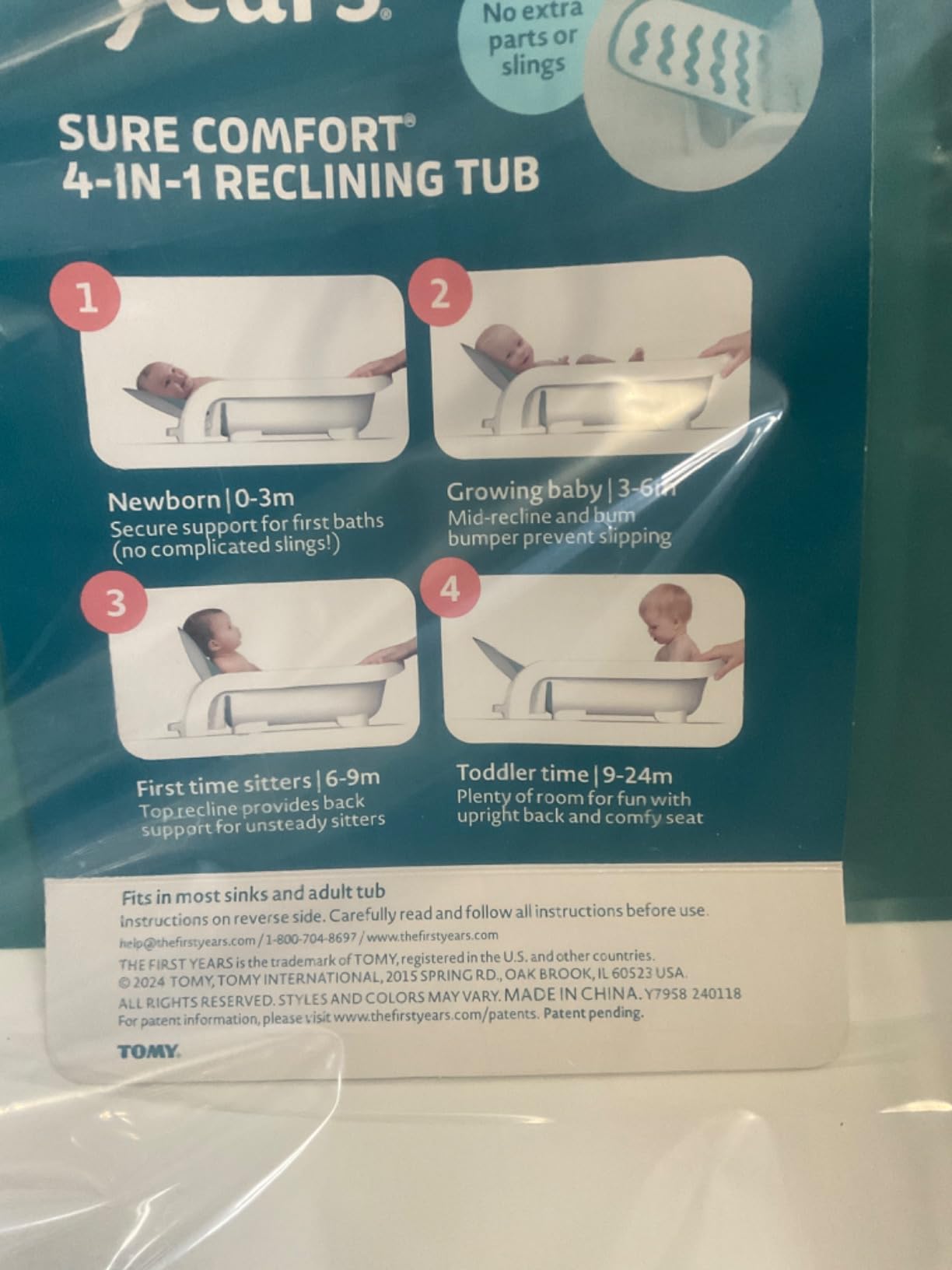 The First Years 4-in-1 Reclining Baby Bathtub - Grows-with-Baby Adjustable Bath Seat - Multi-Position Backrest for Newborn, Infant & Toddler Use - Ages 0-24 Months customer photo 2
