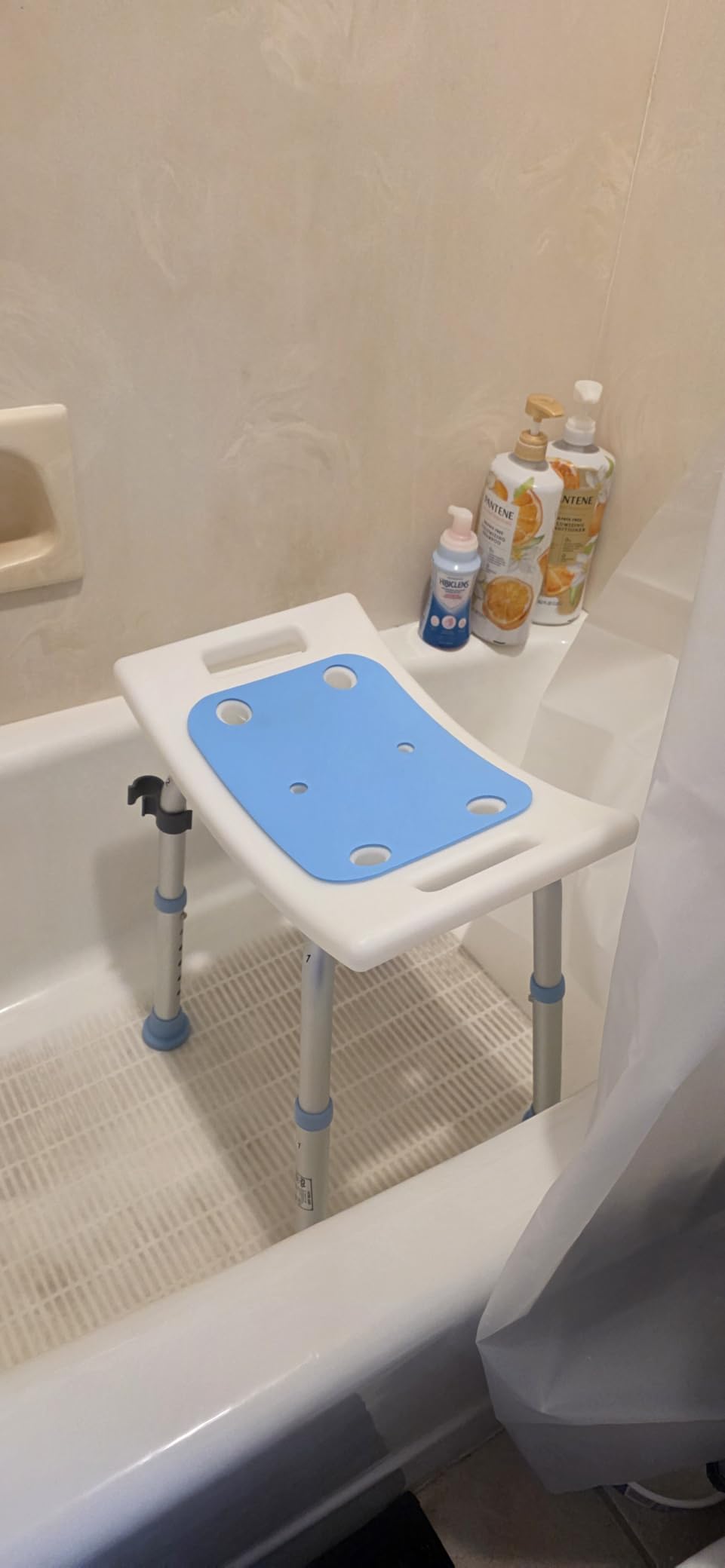 HOMLAND Shower Chair for Inside Shower, Adjustable Height Shower Stool, Shower Seat for Inside Tub Bathroom Bench Bath Chair for Elderly and Disabled, Lightweight Aluminum Frame - Light Blue customer photo 1