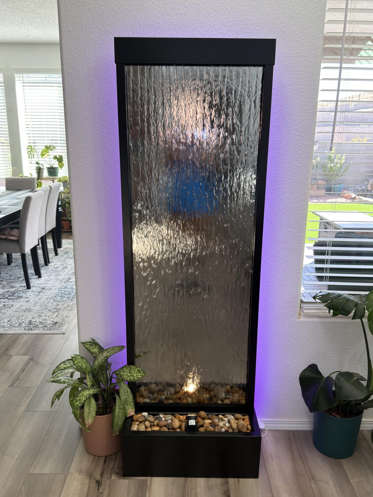 Alpine Corporation - Mirror Waterfall Fountain with Stones & Lights - Zen Indoor/Outdoor Decor for Office, Living Room, Patio, Entryway - 48 Inches (Silver) | 48-Inch Wall Fountain, Bronze Frame Mirror Design, Warm White LED & Pump, River Stones Included, Indoor & Outdoor customer photo 1