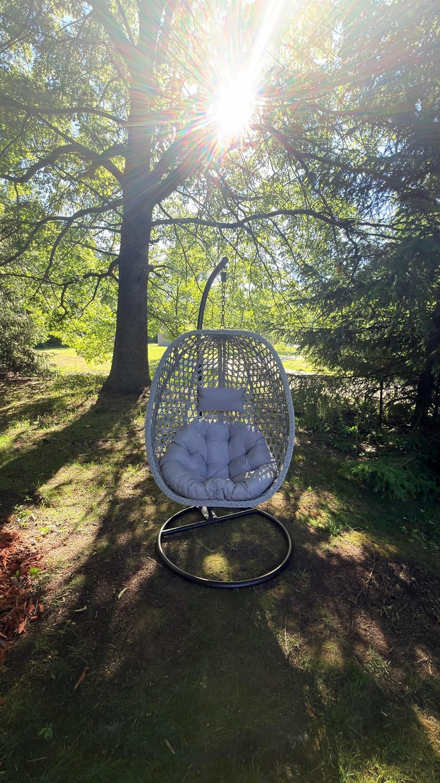 Hanging Outdoor Egg Chair, Wicker Swing Egg Chair with Stand | Rattan Basket Chair with Cushion and Pillow, 300lbs Capacity for Outside Bedroom Patio Garden Balcony yard (White) customer photo 1