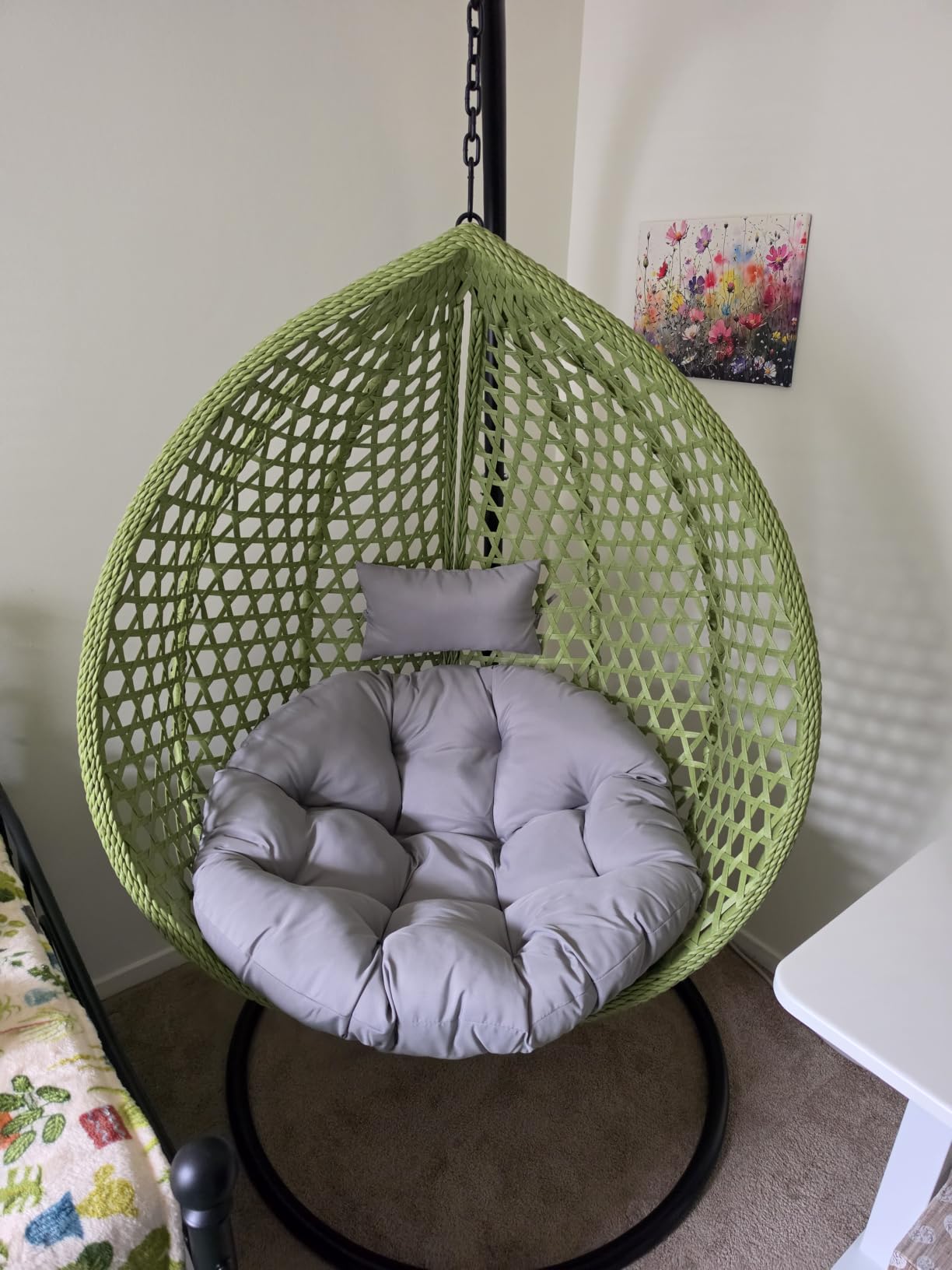 Hanging Outdoor Egg Chair, Wicker Swing Egg Chair with Stand | Rattan Basket Chair with Cushion and Pillow, 300lbs Capacity for Outside Bedroom Patio Garden Balcony yard (White) customer photo 2