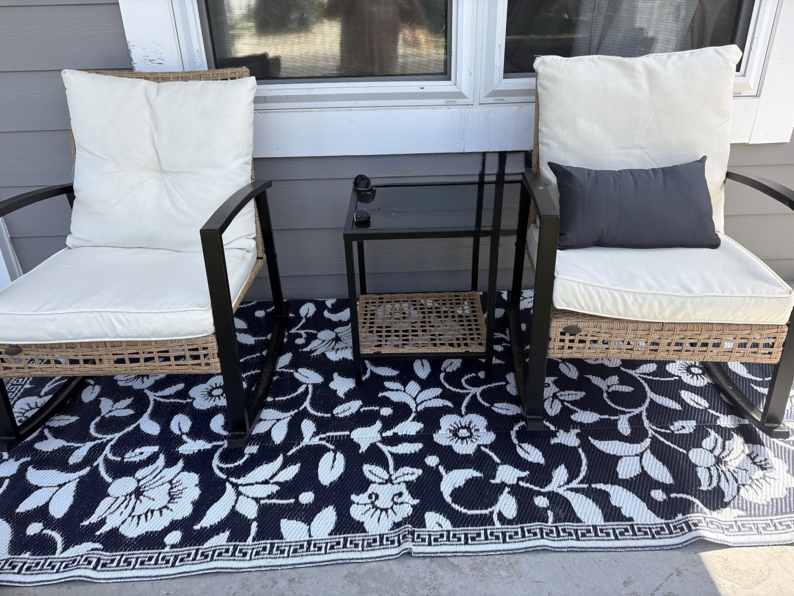 OLANLY Outdoor Rug 5x8 ft Waterproof Reversible Floral Mat, Navy & White | Polypropylene Plastic Straw, Quick Drying, Lightweight Foldable, for Patio, Deck, RV Camping, Backyard and Indoor Outdoor Use customer photo 1