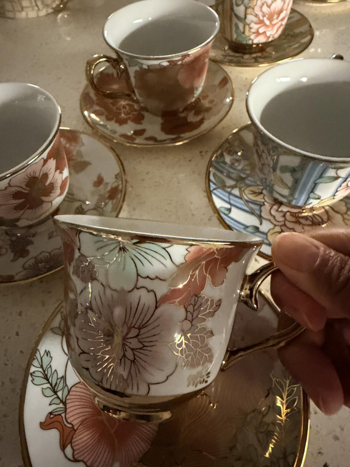 Tea Cups and Saucers Set of 6, 8 OZ Ceramic Tea Cups with Saucers Vintage Floral Tea Cup Set for Cappuccino, Macchiato, Afternoon Tea Birthday Party Supply Thanksgiving Day Halloween gifts customer photo 1