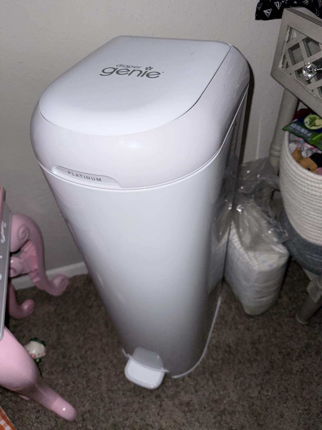 Diaper Genie Platinum Diaper Pail Gift Set | Hands-Free Odor Control with Foot Pedal | Stainless Steel Baby Diaper Pail | Includes 2 Easy Roll Refills 48 Bags Total | Baby Registry Must-Have customer photo 1
