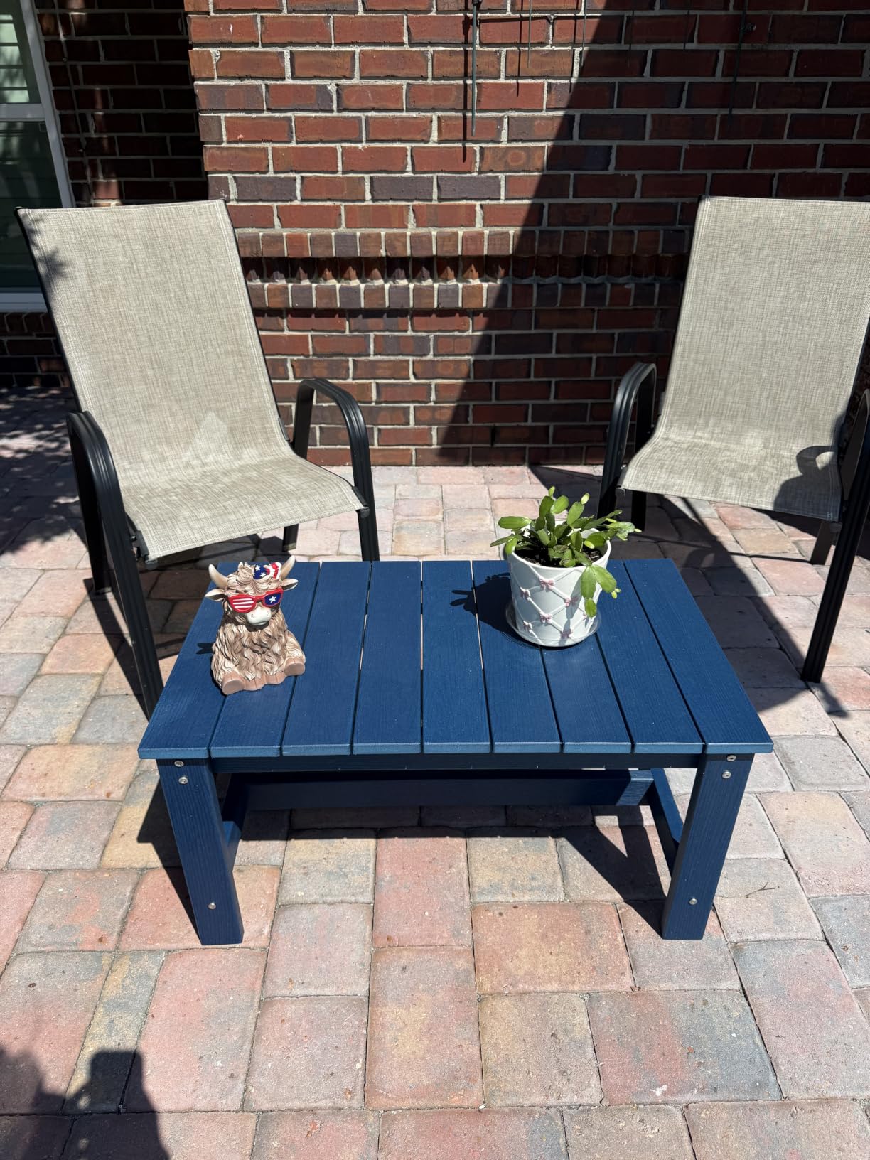 SERWALL HDPE Outdoor Coffee Table with Umbrella Hole, Black customer photo 1