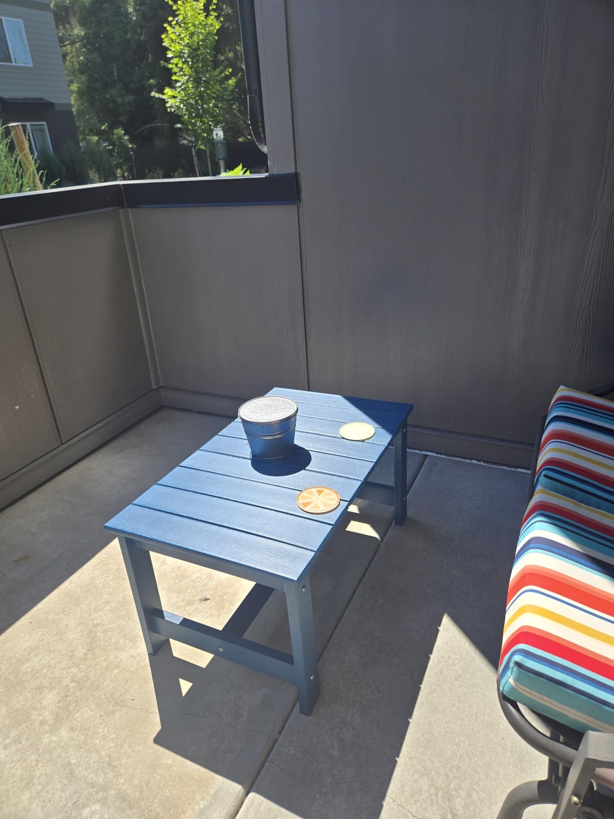 SERWALL HDPE Outdoor Coffee Table with Umbrella Hole, Black customer photo 2