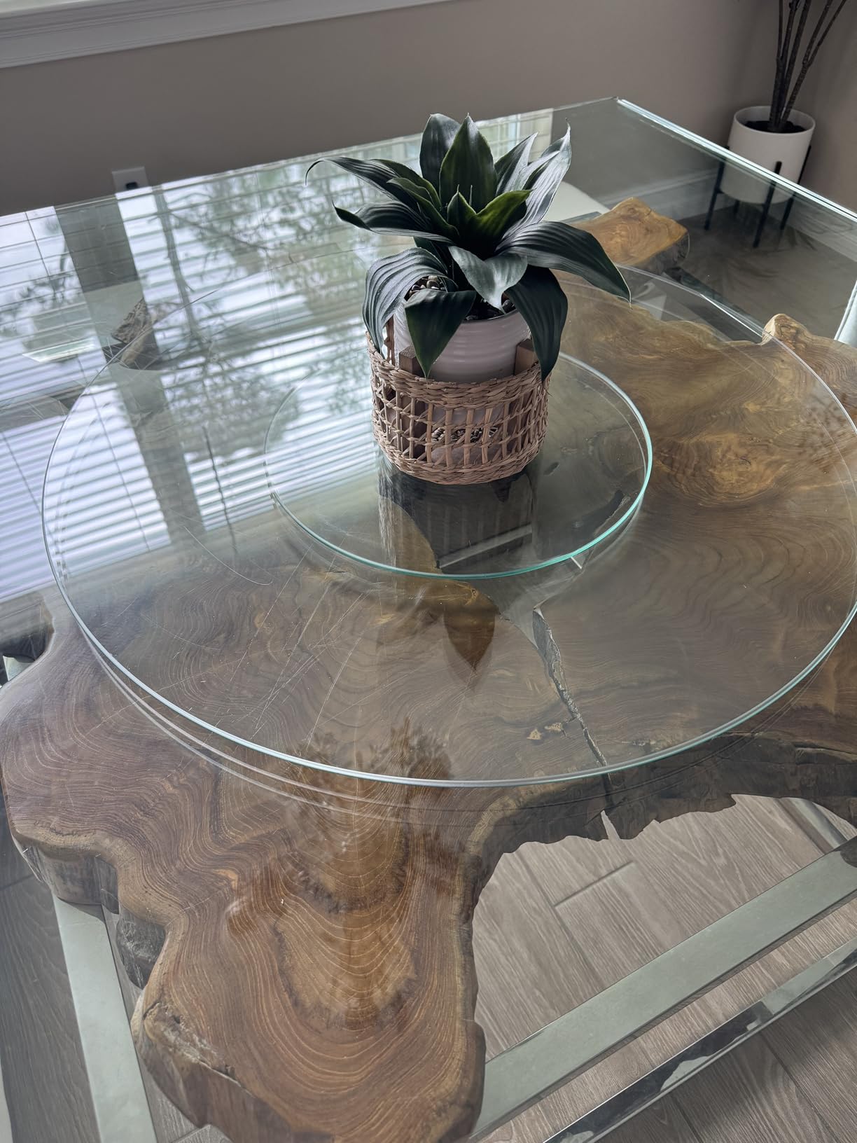 Lazy Susan 30.7 inch Glass Turntable Dining Table Large Round Serving Plate Tabletop Rotating Tray with Swivel Assist System Silent & Smooth Spin (78cm / 30.7in) customer photo 2