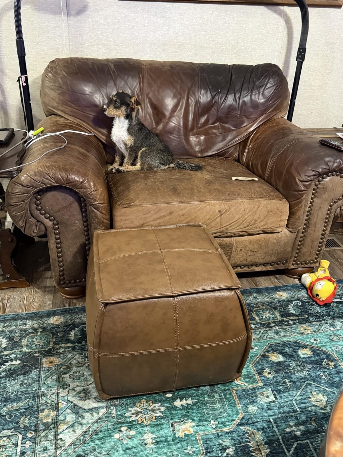 Leather Ottoman, Handmade Stuffed Square Ottoman, Genuine Leather Pouf, Foot Rest Pouf, Comfortable Soft Seating for Living Room & Bedroom (Brown, Square) customer photo 1