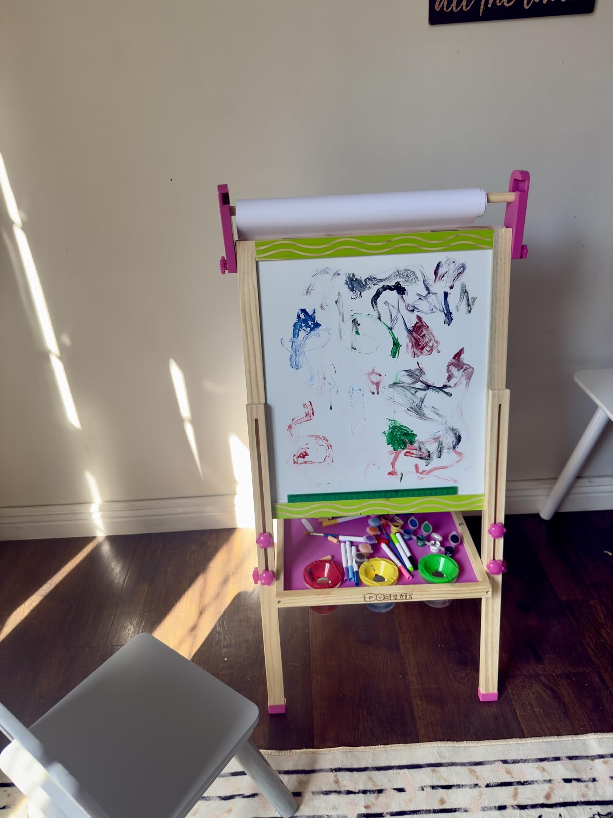 Adjustable Double-Sided Magnetic Wooden Easel for Kids with Paper Roll | Kids Easels, Dry Erase Whiteboard and Chalk Board customer photo 1