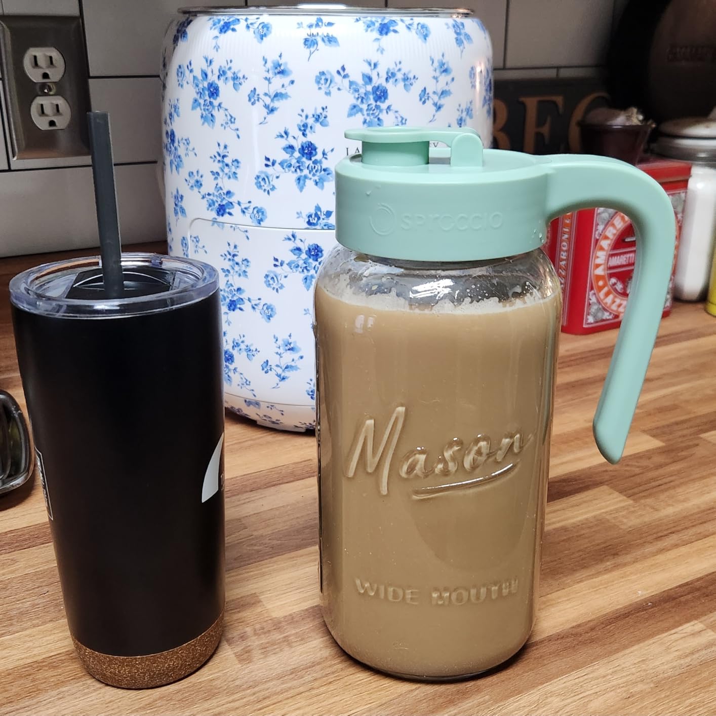 Mason Jar Pitcher - Airtight & Leakproof Glass Pitcher with Lid, Perfect for Breastmilk, Cold Brew, and Sun Tea, 2 Quart (64 oz) Mason Jar with Pour Spout Lid customer photo 2