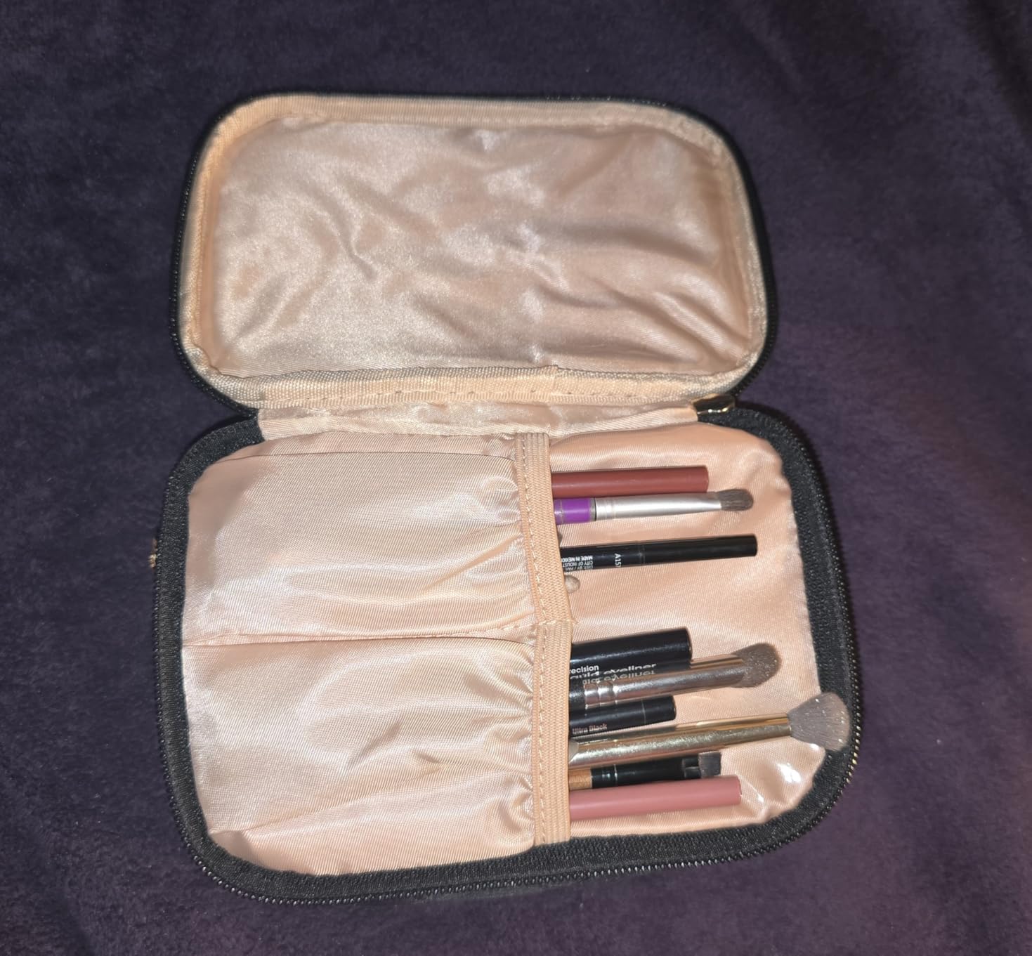 Relavel Travel Makeup Bag, Small Floral Cosmetic Bag with Makeup Brush Compartment, Portable Makeup Pouch for Women, Double Layer Makeup Organizer Bag Cute Toiletry Bag customer photo 1