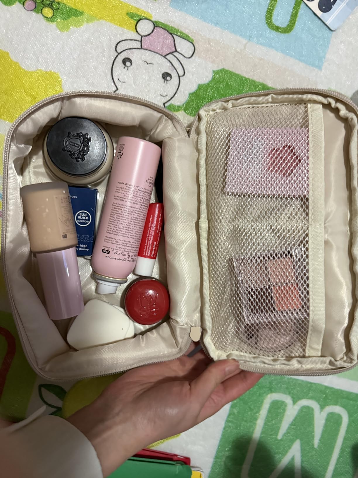 Relavel Travel Makeup Bag, Small Floral Cosmetic Bag with Makeup Brush Compartment, Portable Makeup Pouch for Women, Double Layer Makeup Organizer Bag Cute Toiletry Bag customer photo 2