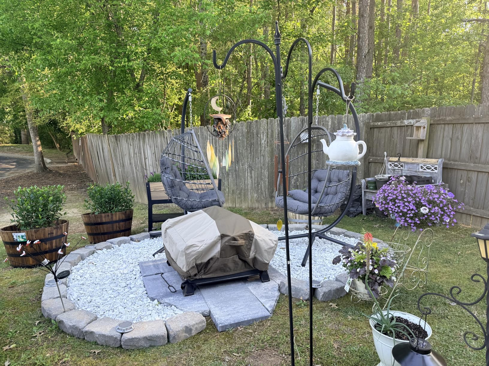 SWITTE Egg Chair Outdoor with Stand, Indoor Wicker Hanging Egg Swing, Grey, Patio Swinging Chair with Thick Cushion, Egg Shaped Swing for Bedroom Porch Balcony, Rattan Hammock Chairs 370 LBS Capacity customer photo 1