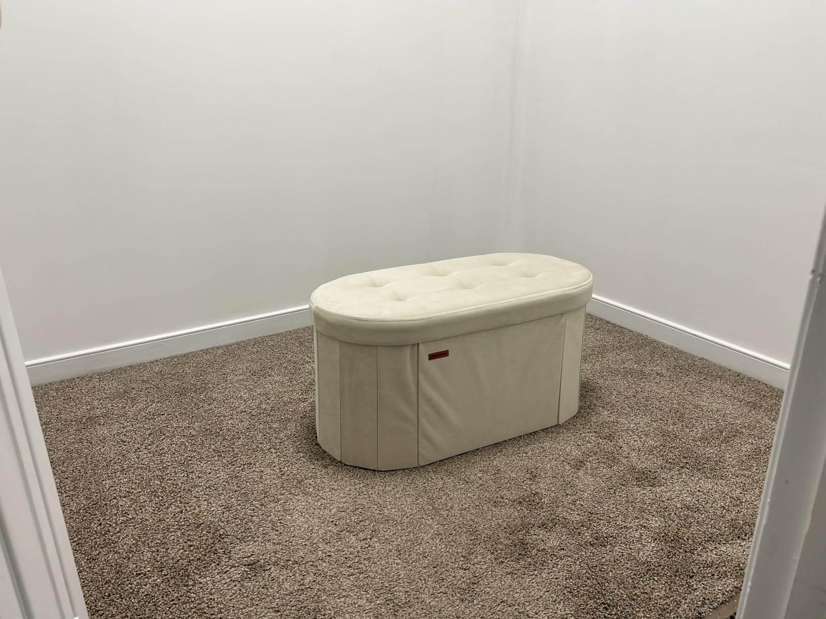 SONGMICS Small Folding Storage Ottoman, 15 x 15 x 15 Inches | Foot Rest Stool, Load up to 660 lb, Cream White and Ink Black, MINOTA Collection ULSF095W01 customer photo 2