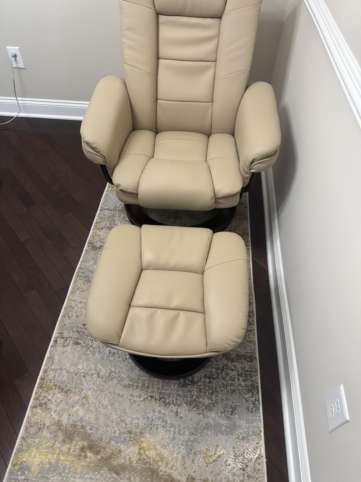 Swivel Recliner Chair with Ottoman Reclining Lounge Sofa Footrest, Set of 1 | 360° Sturdy Wood Base, Soft Faux Leather, Upholstered Ultra-Plush Foam, Modern Armchair customer photo 1